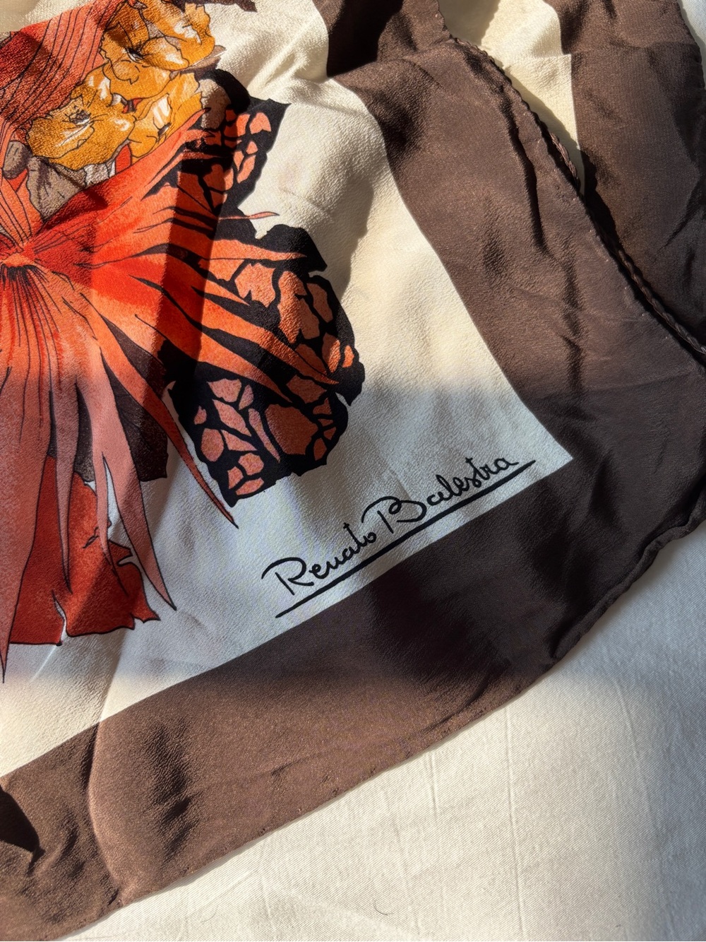 Designer Brown Floral Silk Scarf